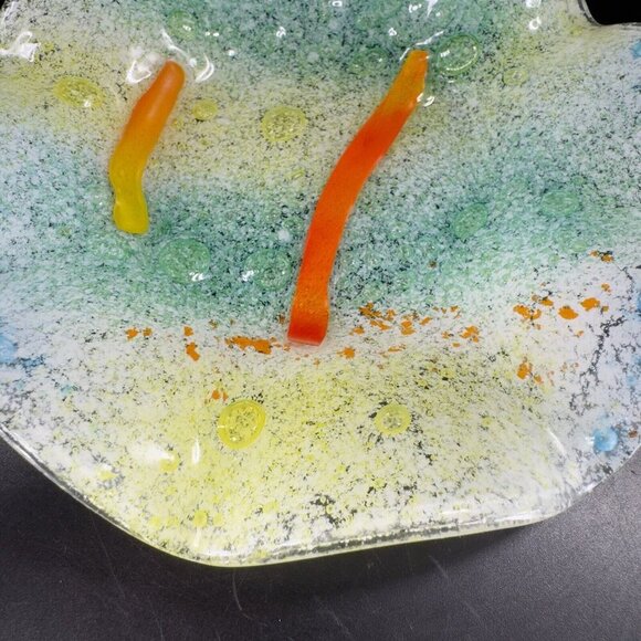 Hand Made Fused Art Glass Dish Plate Ruffled Edges Multicolor Glass Hand Crafted - Picture 9 of 16